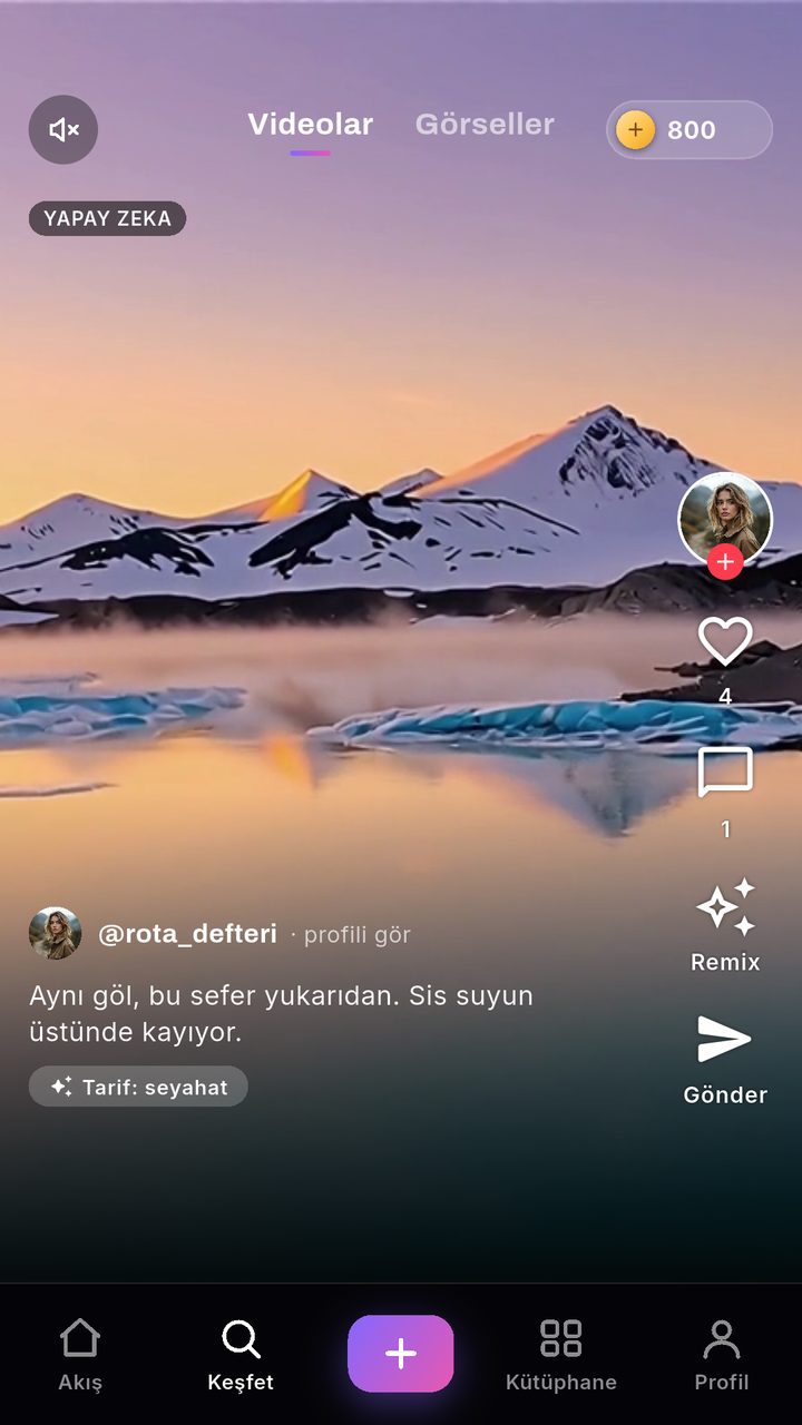Full-screen vertical AI video with like, comment, remix